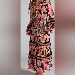 Farm Rio Floral Maxi Dress with Pink and Black Pattern